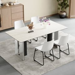 Set of 4 Classic White PU Leather Chairs, A stylish seat perfect for modern minimalist and industrial style environments, with dimensions of 17.7*20.8*37 inches.