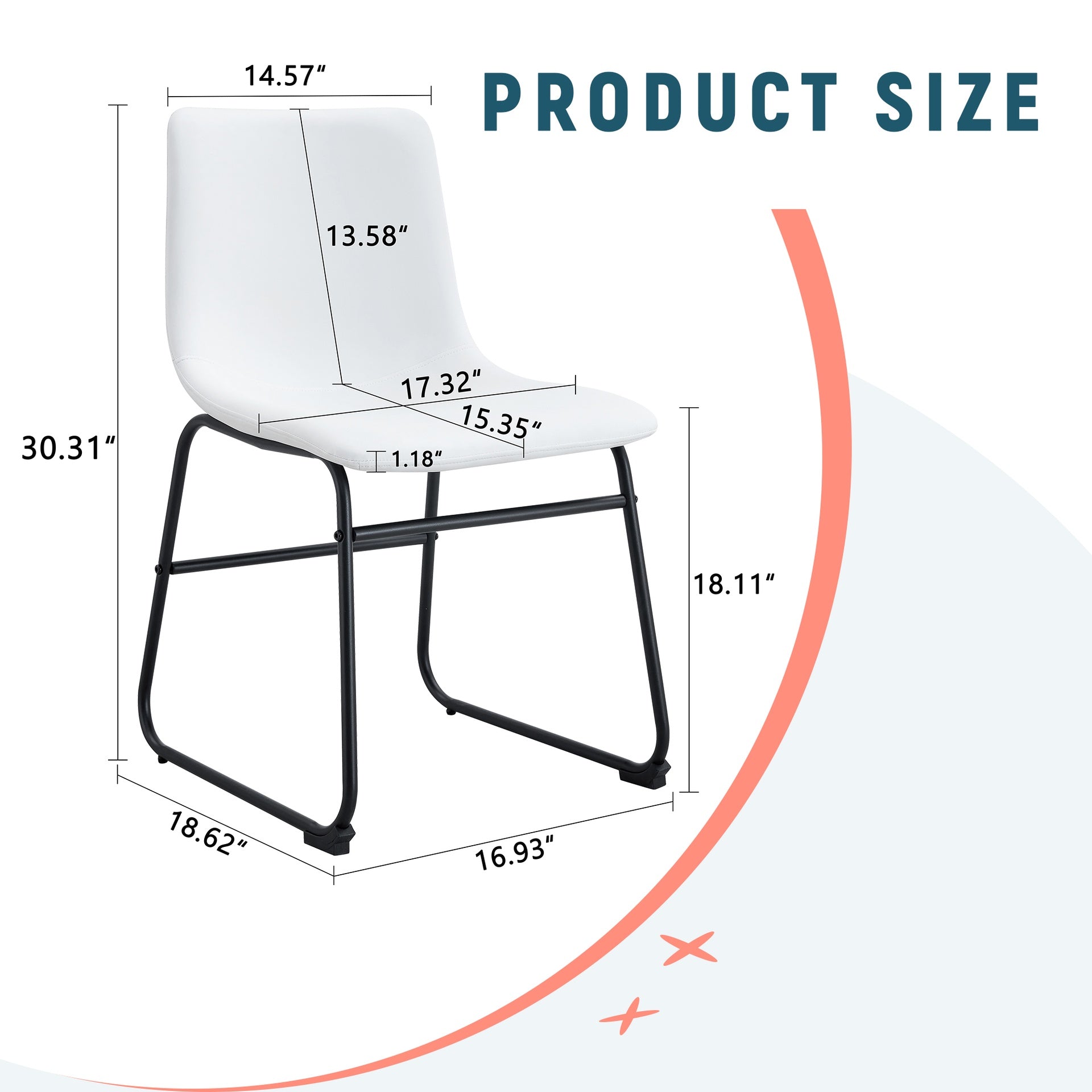 Set of 4 Classic White PU Leather Chairs, A stylish seat perfect for modern minimalist and industrial style environments, with dimensions of 17.7*20.8*37 inches.