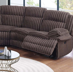 Chocolate Fur Like Corduroy U-Shaped Sectional Sofa w Console Cup Holder, Storage Drawer Motion Reclining Living Room Couch 3pc set