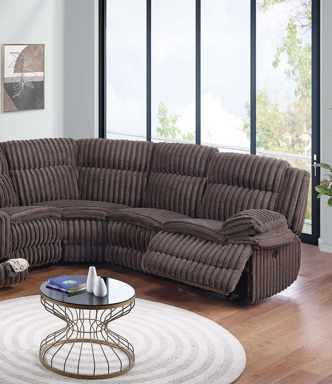 Chocolate Fur Like Corduroy U-Shaped Sectional Sofa w Console Cup Holder, Storage Drawer Motion Reclining Living Room Couch 3pc set