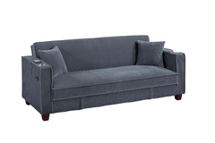 Contemporary Style 1pc Convertible Sofa Square Arms Built In Cup Holders Hidden Storage Matching Throw Pillow USB Port Dark Gray Finish Primary Living Room