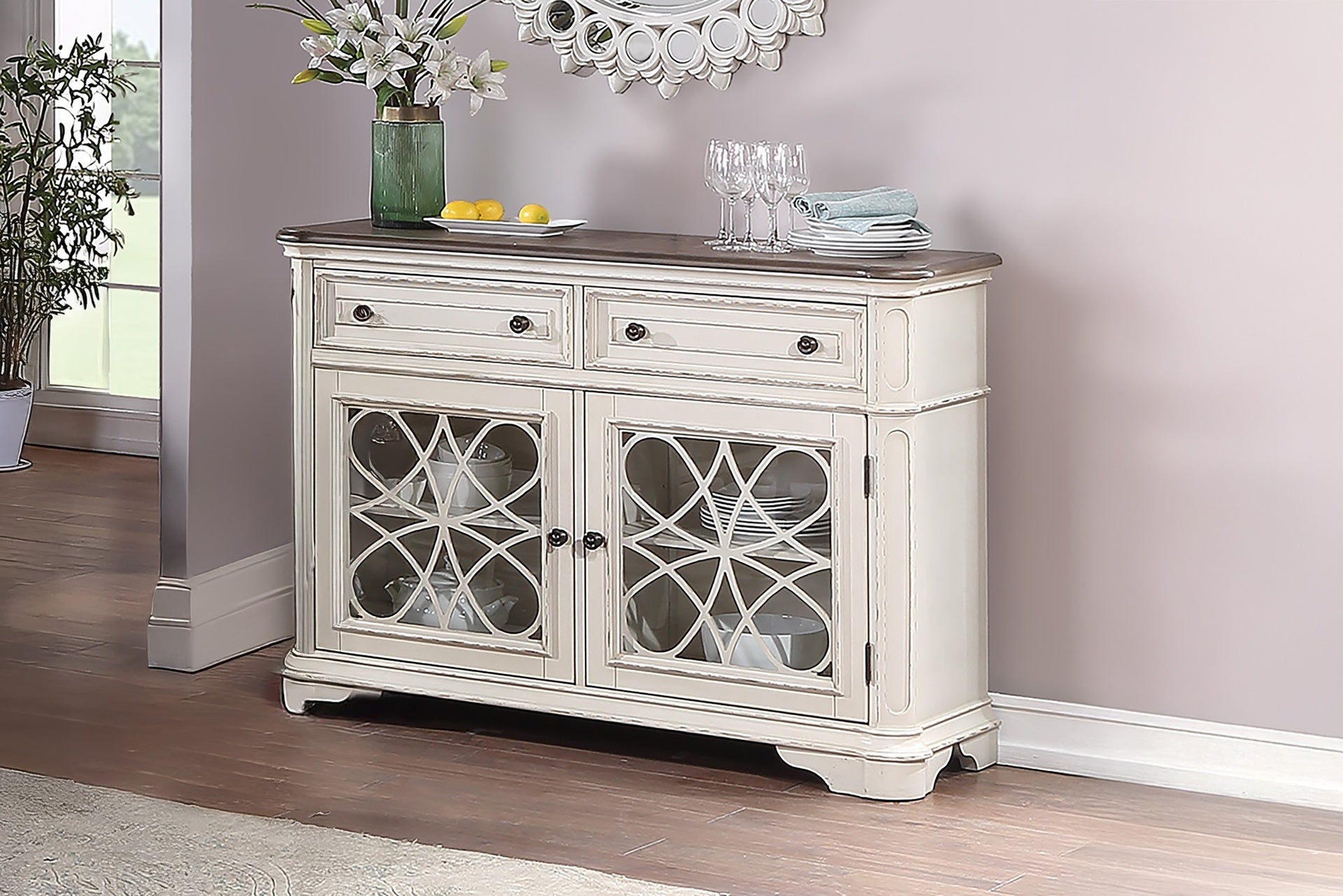 Traditional Style Antique White Finish 1pc Server Drawers Storage Cabinet Wooden Furniture Dining Room Furniture