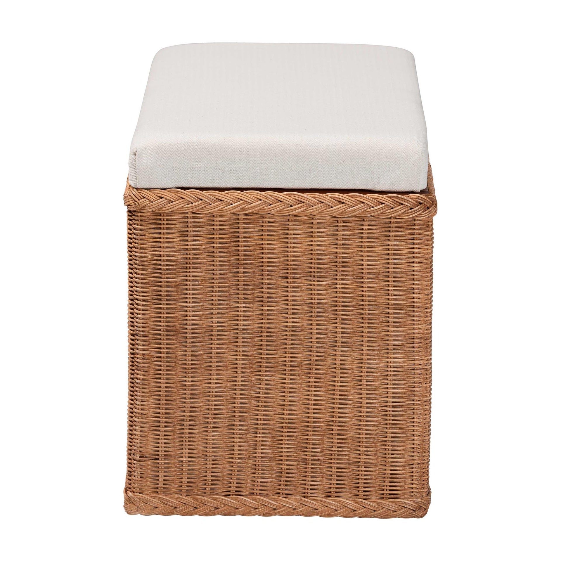 Braided Natural Rattan Storage Bench with Cushioned Lift-Top Lid - Coastal Boho Style Chest for Bedroom, Entryway, or Living Room Organization, 31" Rectangle, Brown