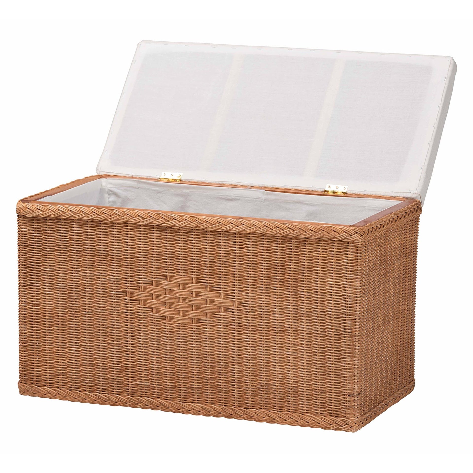 Braided Natural Rattan Storage Bench with Cushioned Lift-Top Lid - Coastal Boho Style Chest for Bedroom, Entryway, or Living Room Organization, 31" Rectangle, Brown