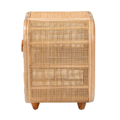 Bohemian Natural Rattan and Mahogany Wood Nightstand
