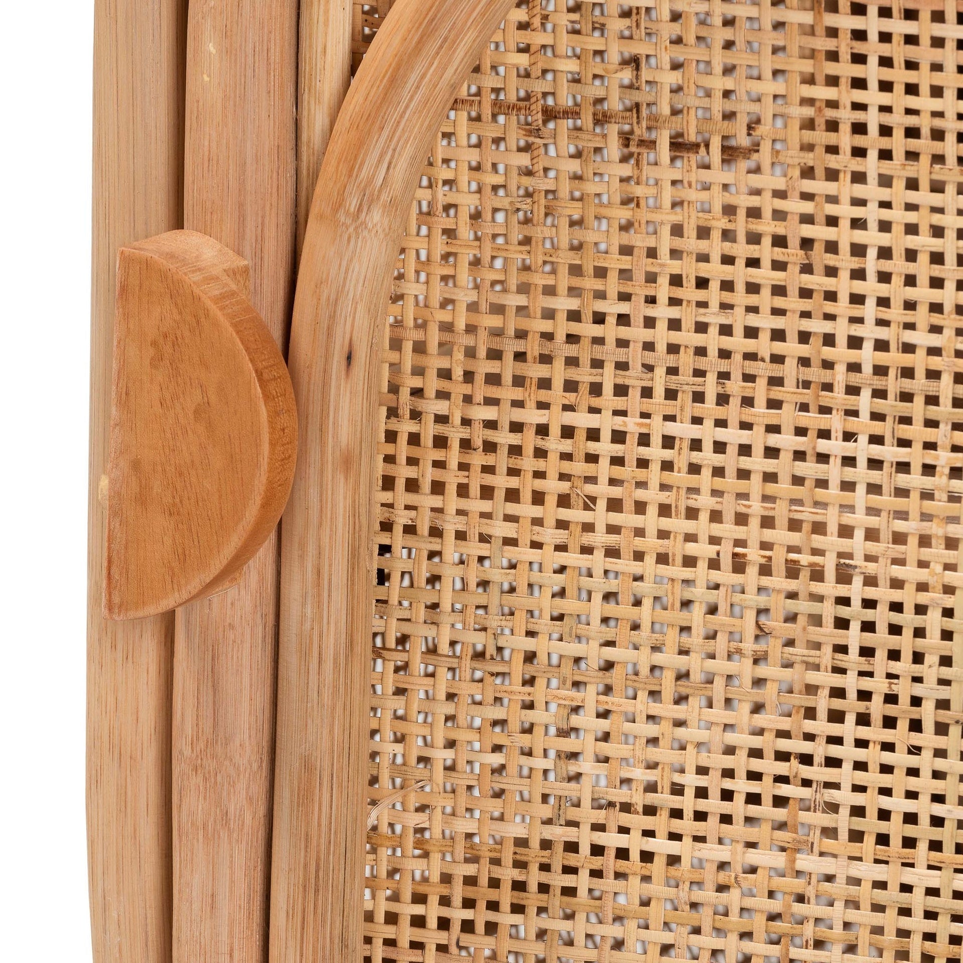 Bohemian Natural Rattan and Mahogany Wood Nightstand
