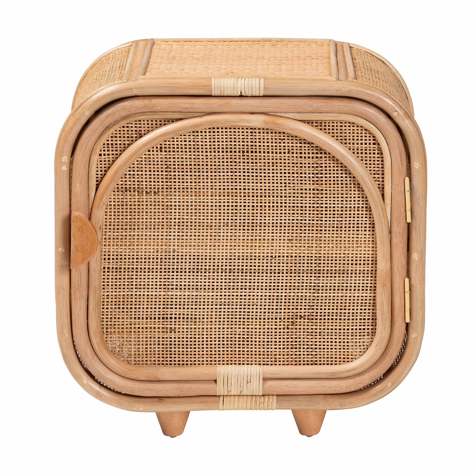 Bohemian Natural Rattan and Mahogany Wood Nightstand
