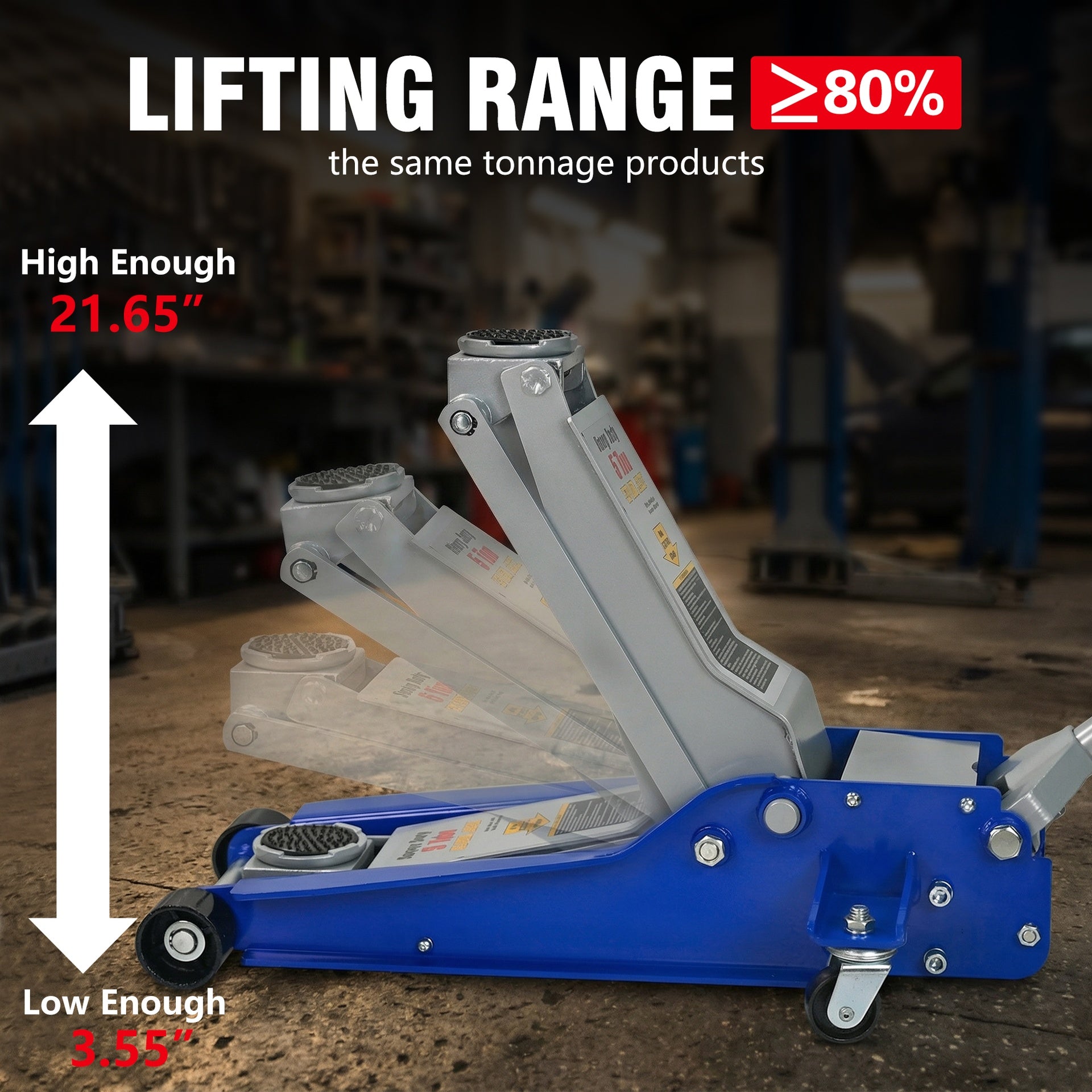 Hydraulic Jack, 5 Ton(11,000lbs)Low Profile Floor Jack, Heavy-Duty Steel Racing Floor Jack with dual Piston Quick Lift Pump, Floor Jack Lifting Range 3.54"-21.65"