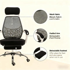 High Back Mesh Office Chair Swivel Reclining Computer Desk Chair with Retractable Footrest,Headrest,Padded Armrest