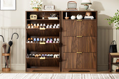 Shoe Cabinet Storage for Entryway Hidden Shoes Storage Cabinet with 3 Flip Drawers, Tall Free Standing Shoe Organizer Rack for Foyer, Hallway. Walnut ,31.6'' L x 9.6'' W x 54.4'' H.