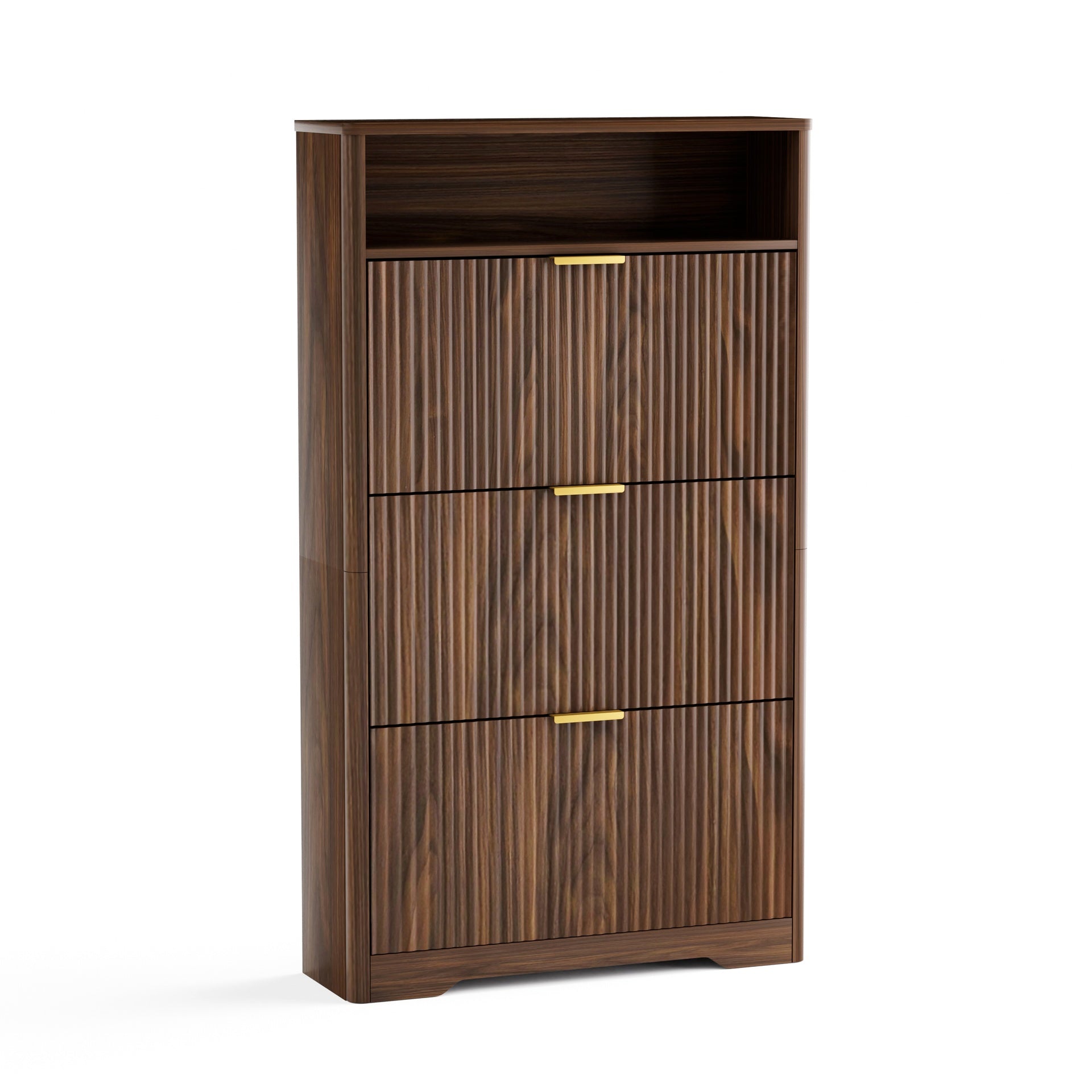 Shoe Cabinet Storage for Entryway Hidden Shoes Storage Cabinet with 3 Flip Drawers, Tall Free Standing Shoe Organizer Rack for Foyer, Hallway. Walnut ,31.6'' L x 9.6'' W x 54.4'' H.