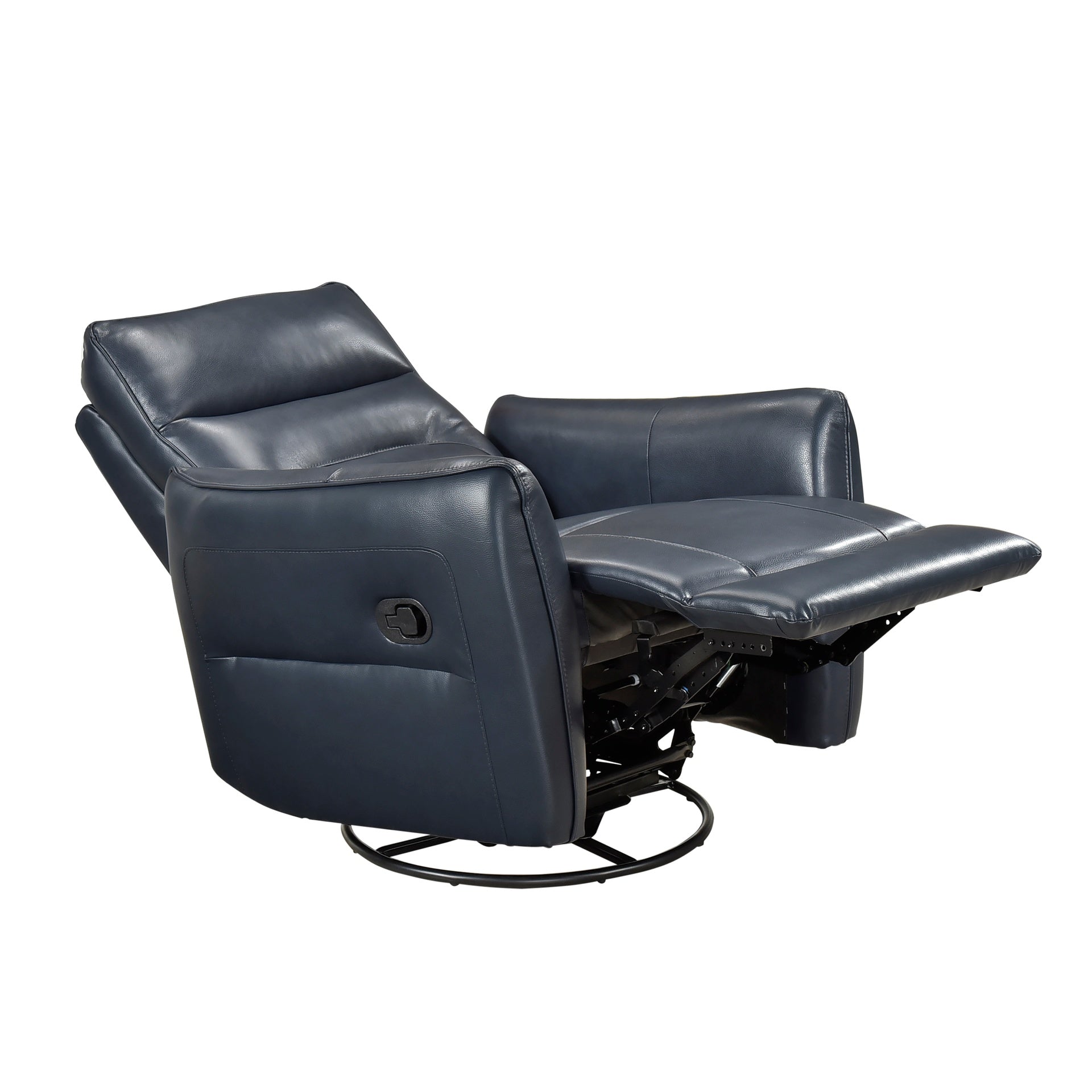 1pc Recliner Chair with Swivel Motion Luxurious Comfort Blue Leather Upholstered Solid Wood Living Room Furniture