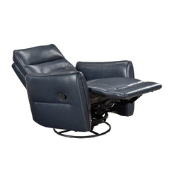 1pc Recliner Chair with Swivel Motion Luxurious Comfort Blue Leather Upholstered Solid Wood Living Room Furniture