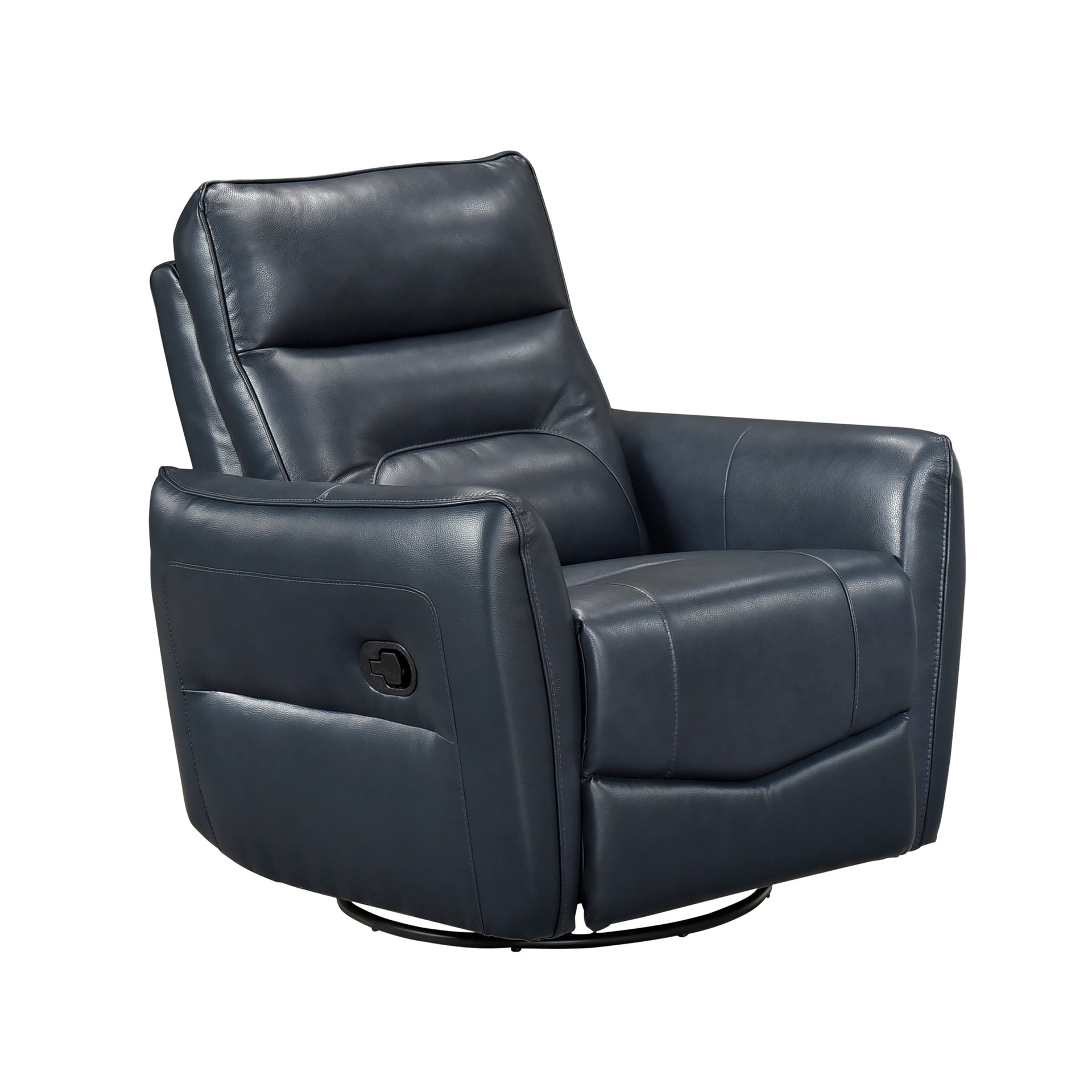 1pc Recliner Chair with Swivel Motion Luxurious Comfort Blue Leather Upholstered Solid Wood Living Room Furniture