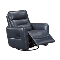 1pc Recliner Chair with Swivel Motion Luxurious Comfort Blue Leather Upholstered Solid Wood Living Room Furniture
