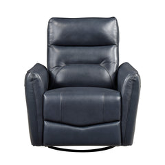 1pc Recliner Chair with Swivel Motion Luxurious Comfort Blue Leather Upholstered Solid Wood Living Room Furniture