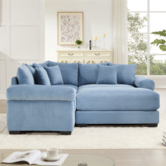 Oversized Cloud Modular Sectional Couch, Convertible Sectional Couches , Extra-Thick Armrests With An Ottoman,Soft Corduroy Fabric, Ergonomic Design, Easy Assembly,For Living Rooms Reading Rooms,Blue