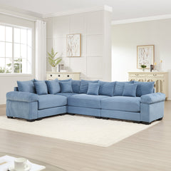 Oversized Cloud Modular Sectional Couch,Convertible Sectional Couches Deep Seat Extra-Wide Armrests, 13Throw Pillows Premium Corduroy Fabric, Ergonomic Design,Easy Assembly, For Living Rooms,Blue