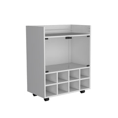 St Andrews Bar Cart with Built-In 8-Bottle Rack, Double Glass Door Cabinet, and Aluminum-Edged Top Surface