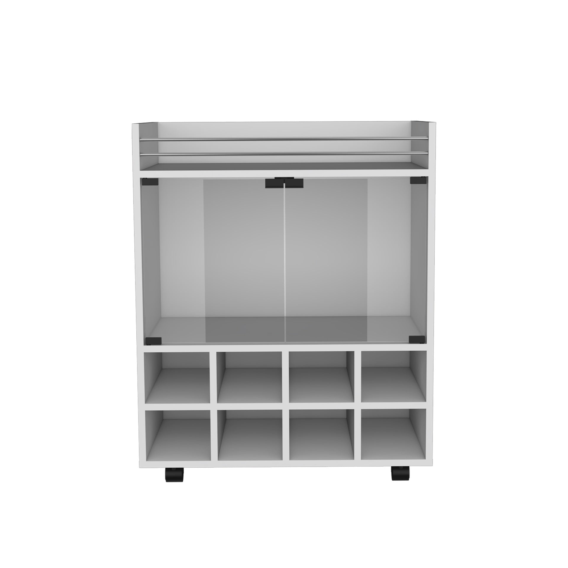St Andrews Bar Cart with Built-In 8-Bottle Rack, Double Glass Door Cabinet, and Aluminum-Edged Top Surface