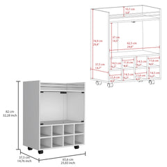 St Andrews Bar Cart with Built-In 8-Bottle Rack, Double Glass Door Cabinet, and Aluminum-Edged Top Surface