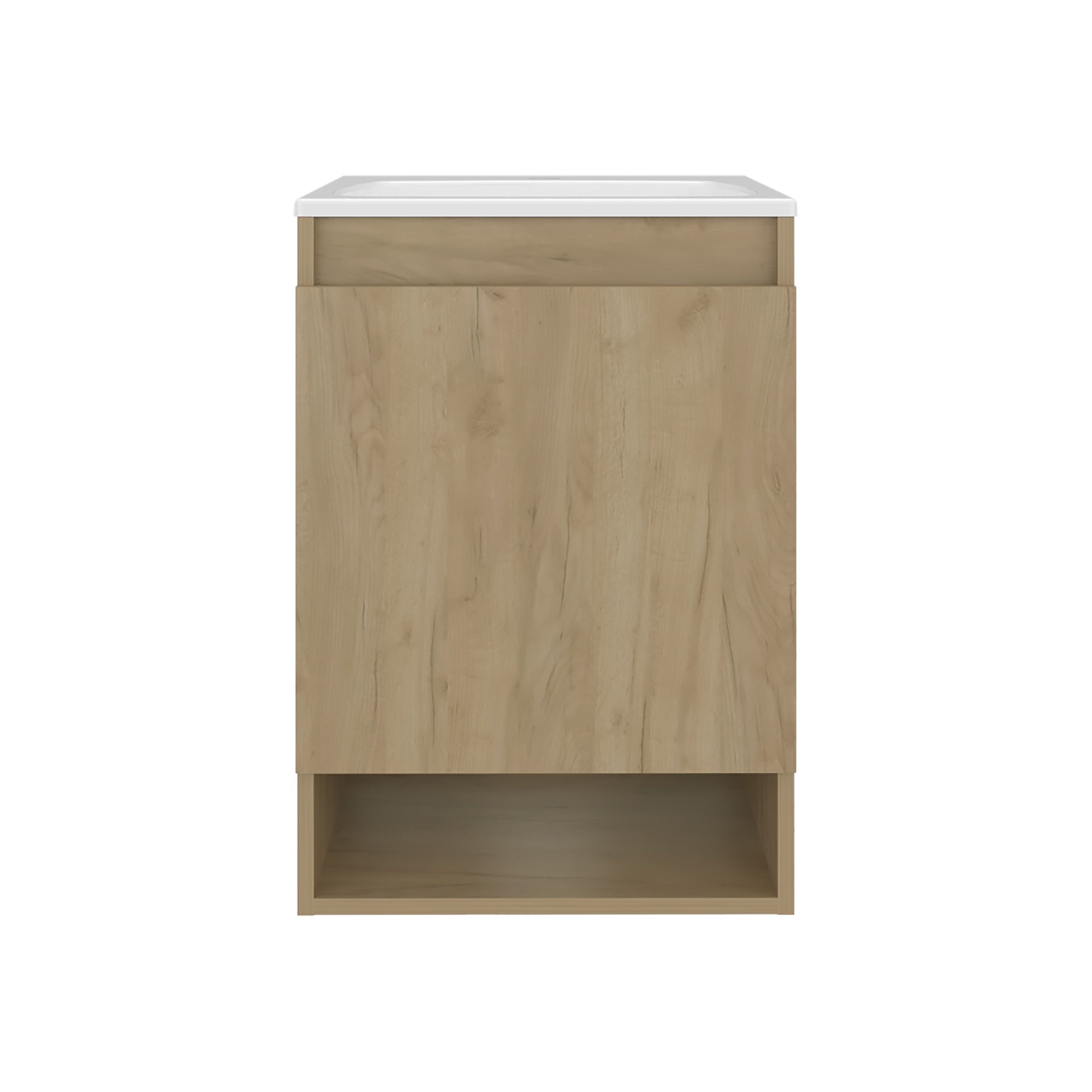Nissi Floating, Wall-Mounted Vanity Bathroom Vanity With One Door Cabinet And Resin Sink Compact, Natural Oak