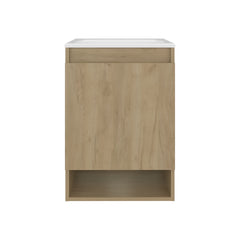 Nissi Floating, Wall-Mounted Vanity Bathroom Vanity With One Door Cabinet And Resin Sink Compact, Natural Oak