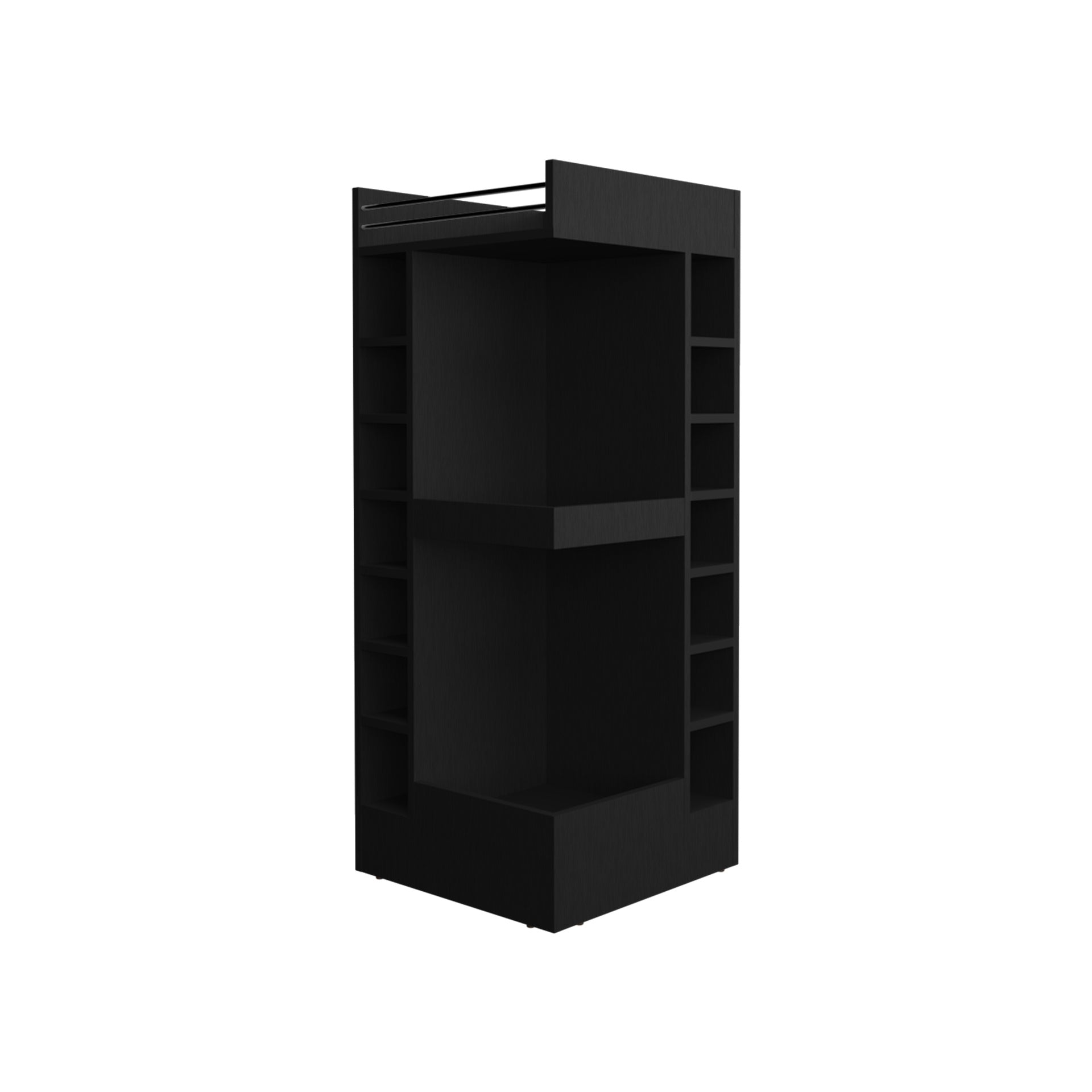 Lyman 46" Tall 3-Tier Corner Bar Cabinet with Fourteen Wine Bottle Cubbies, Living Room, Liquor Cabinet, Storage Cabinet Black