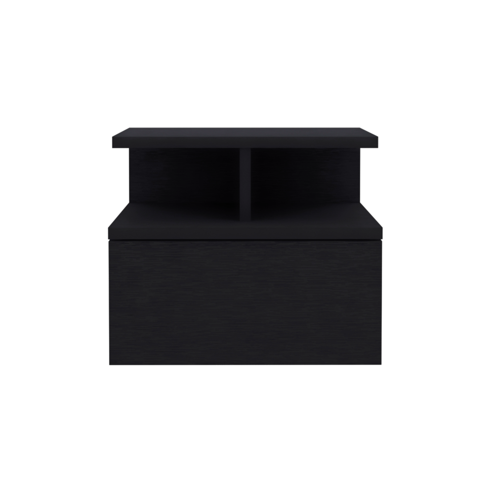 Adele Floating Nightstand , End Table, Side Table Drawer, Open Top Shelves -Black