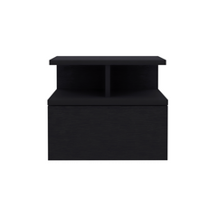 Adele Floating Nightstand , End Table, Side Table Drawer, Open Top Shelves -Black