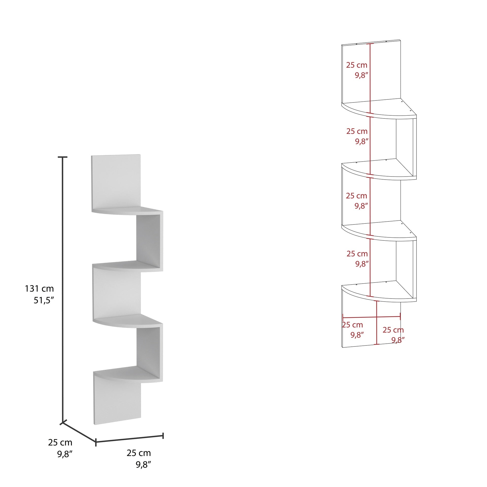 Rosset Corner Shelf, Modern Full-Wall Design with Multiple Shelving