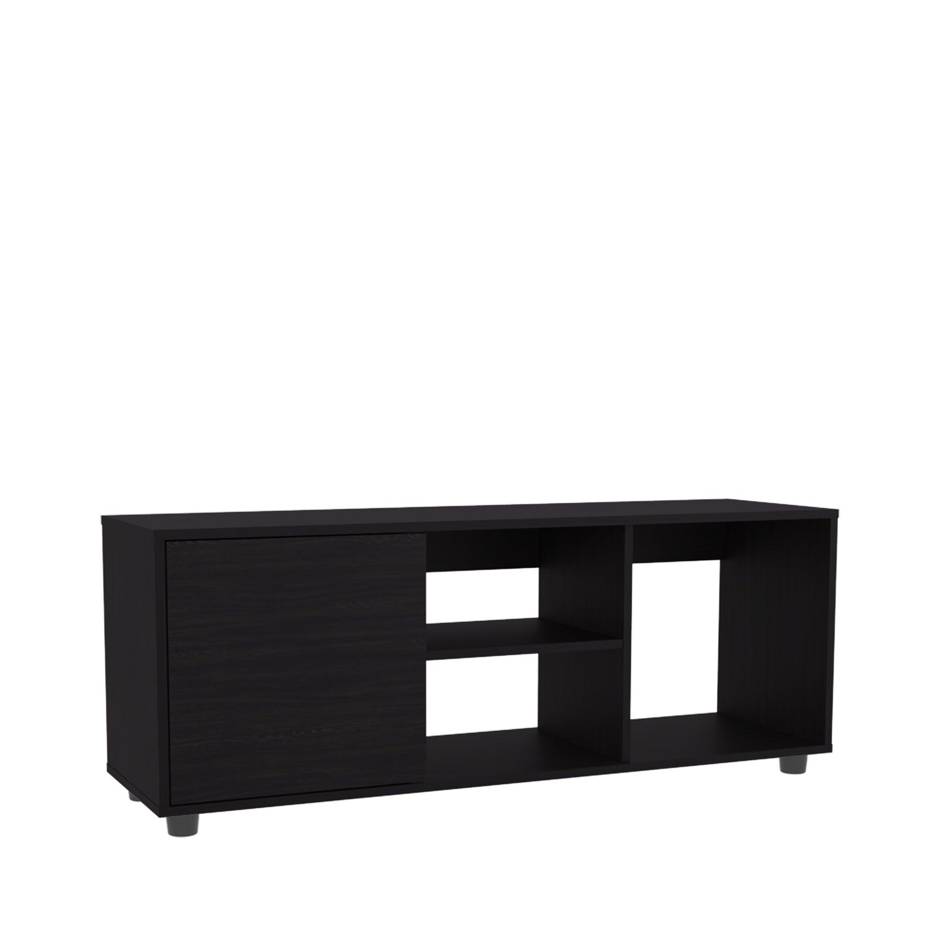 Adel 51" Wide Tv Stand with One Door Cabinet , Four Open Shelves, Cable Management, Living Room, Tv Room Black