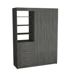 Kenya 3 Drawers Armoire, Double Door, 3-Tier Shelf Smokey Oak