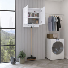 Kymo Wall Storage Cabinet, 2 Doors, Broom Hangers -White