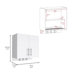 Kymo Wall Storage Cabinet, 2 Doors, Broom Hangers -White