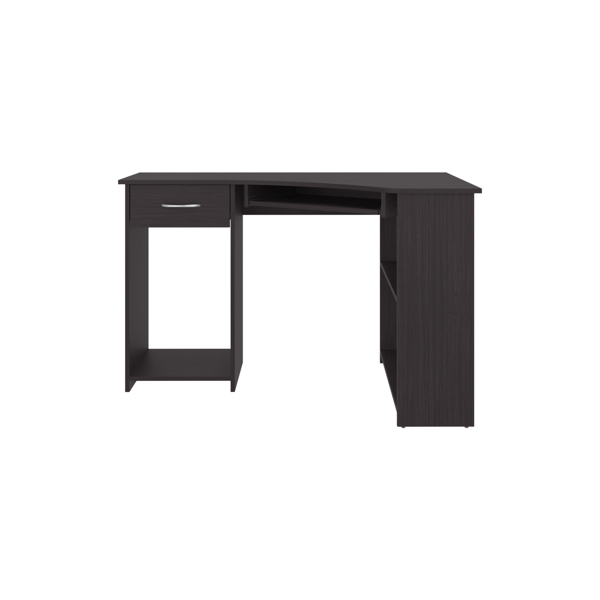 Jasper Corner Desk, Space-Saving L-Shaped Design With Two Side Shelves, Black and Dark Walnut
