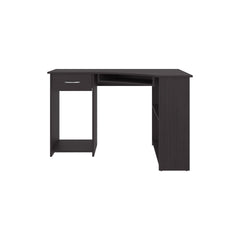 Jasper Corner Desk, Space-Saving L-Shaped Design With Two Side Shelves, Black and Dark Walnut
