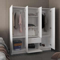 Mitu Six Doors Armoire, Seven Interior Shelves, One Drawer, Rod White