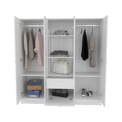 Mitu Six Doors Armoire, Seven Interior Shelves, One Drawer, Rod White