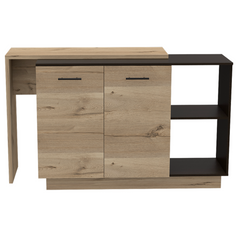 Sicilia Kitchen Island, Two  External Shelves, Double Door Cabinets, Three Shelves -Black / Light Oak