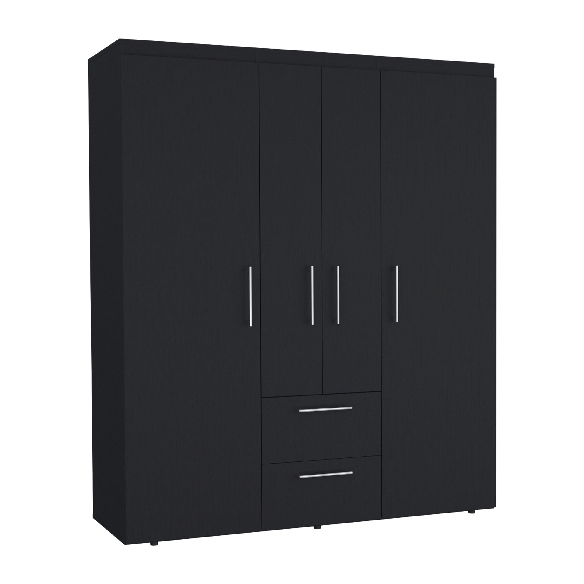 Bariloche Wardrobe, Multi-Section Storage with Hanging Rods, Shelves, and 2 Drawers Black