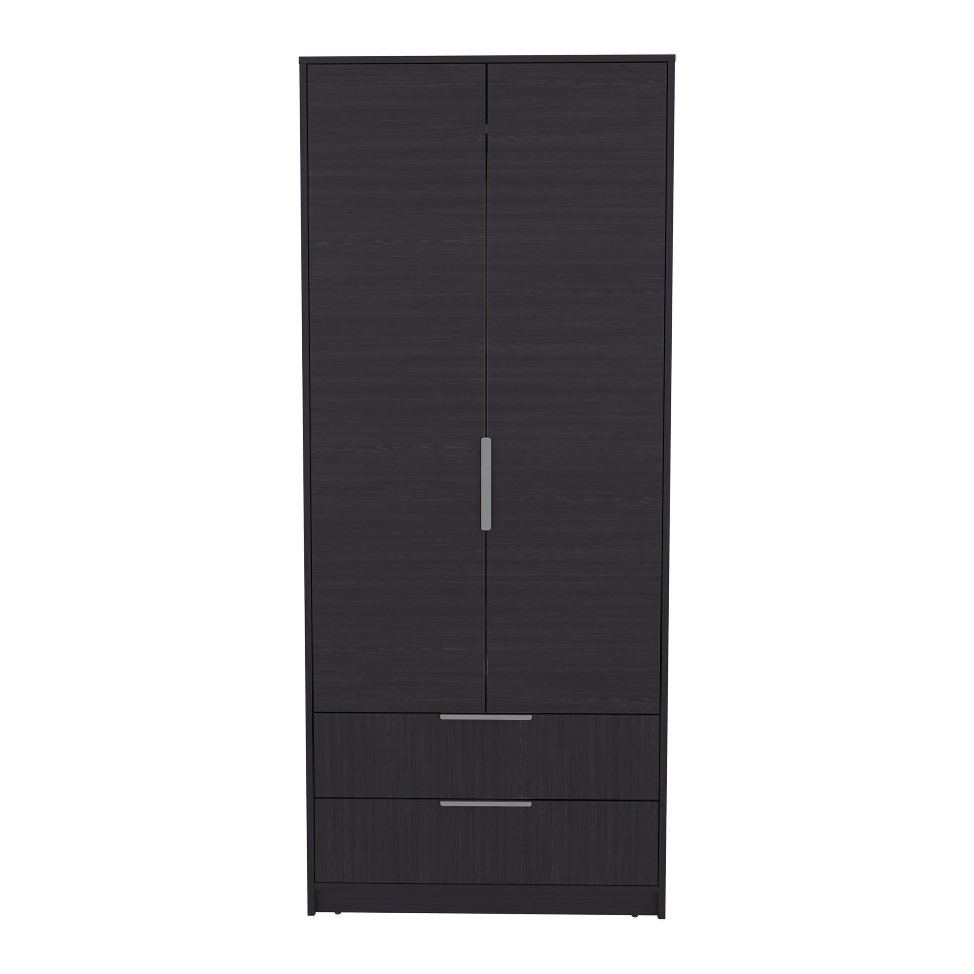 Wenden Armoire Double Doors, Two Drawes, Hanging Rod An Interior Shleves, Wardrobe, Black