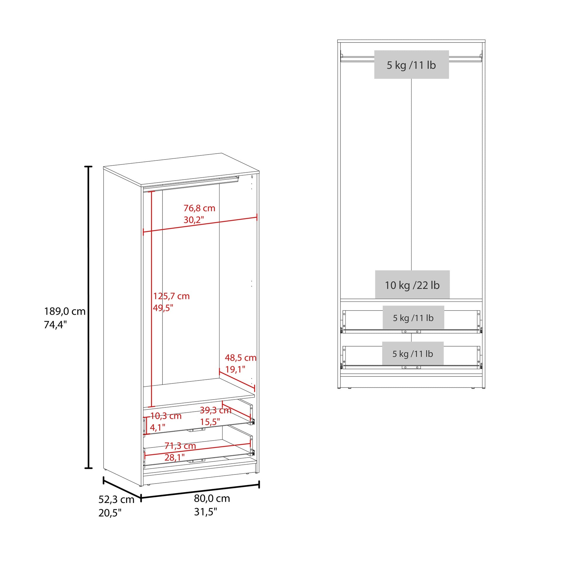 Wenden Armoire Double Doors, Two Drawes, Hanging Rod An Interior Shleves, Wardrobe, Black