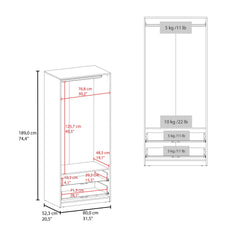 Wenden Armoire Double Doors, Two Drawes, Hanging Rod An Interior Shleves, Wardrobe, Black