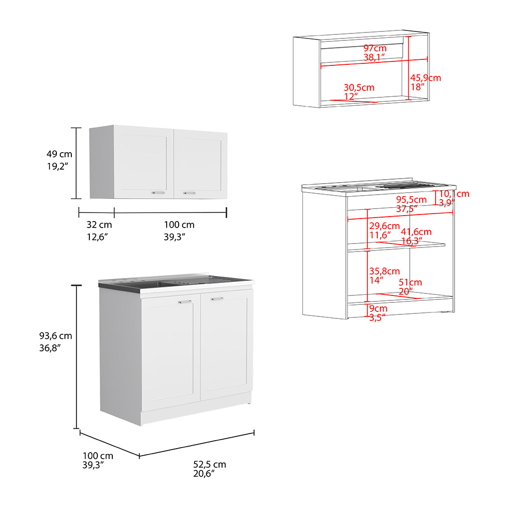 Zurich Cabinet Set, Two Shelves -White