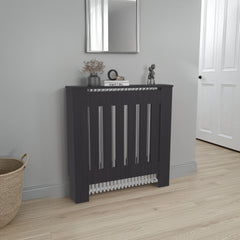 Radiator Cover Cabinet with Slatted Panel, Modern Home Furniture for Heating Units, Ventilated Decorative Enclosure, Black