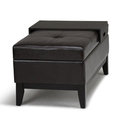 Oregon 42 inch Wide Storage Ottoman Bench with Tray in Tanners Brown Vegan Leather