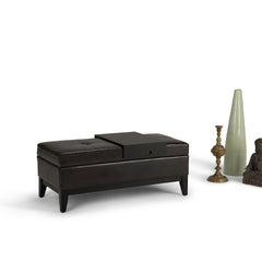 Oregon 42 inch Wide Storage Ottoman Bench with Tray in Tanners Brown Vegan Leather
