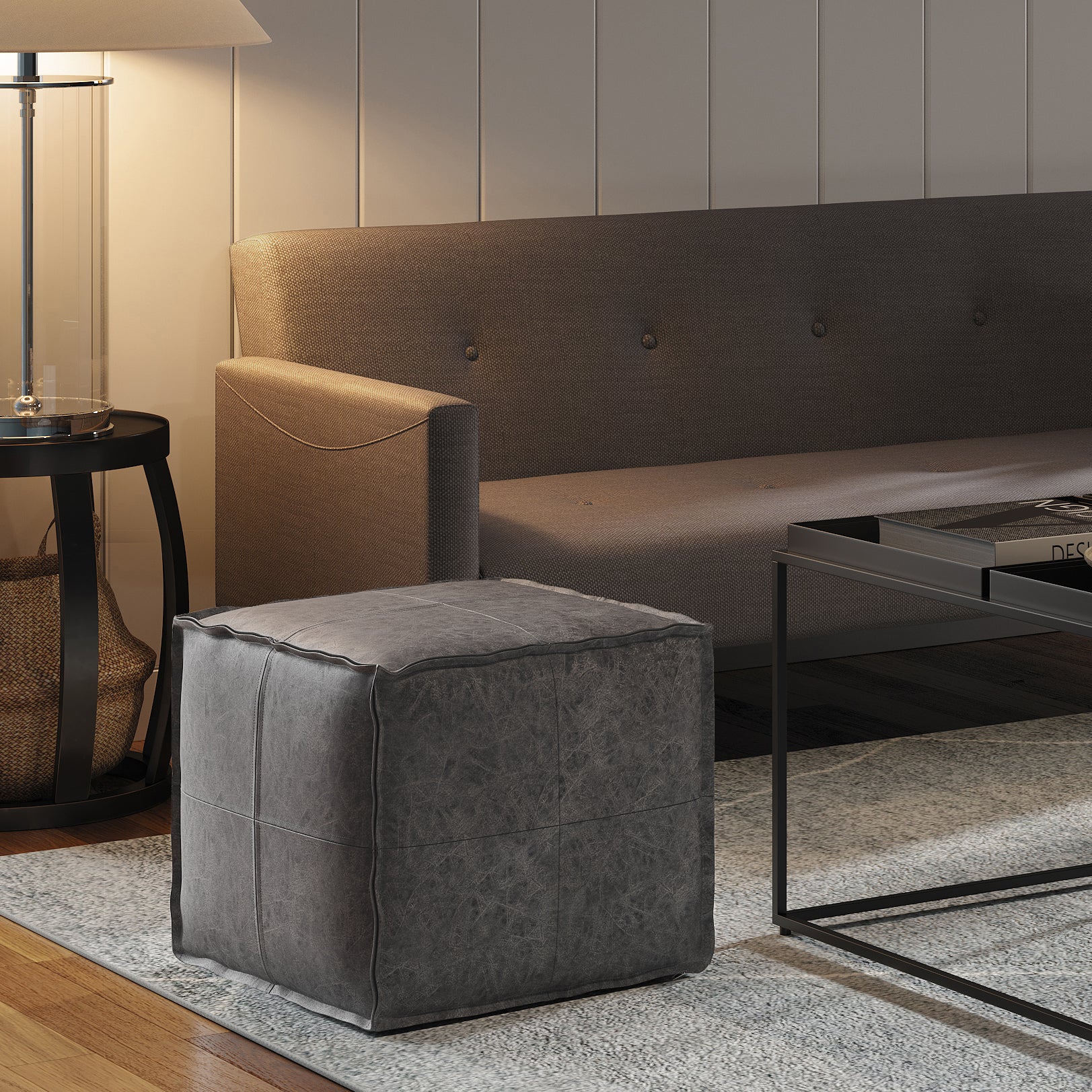 Brody - Square Pouf - Distressed Black