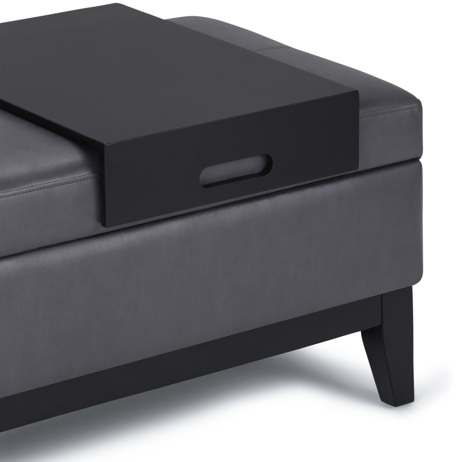Oregon 42 inch Wide Storage Ottoman Bench with Tray in Stone Grey Vegan Leather